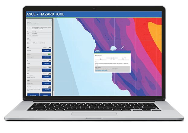 ASCE 7 Hazard Tool on a laptop screen
