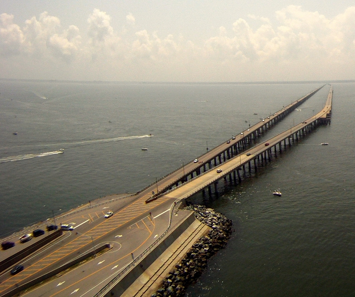 The Chesapeake Bay Bridge-Tunnel opens to traffic, connecting Virginia Beach and Cape Charles, Virginia, April 15, 1964.