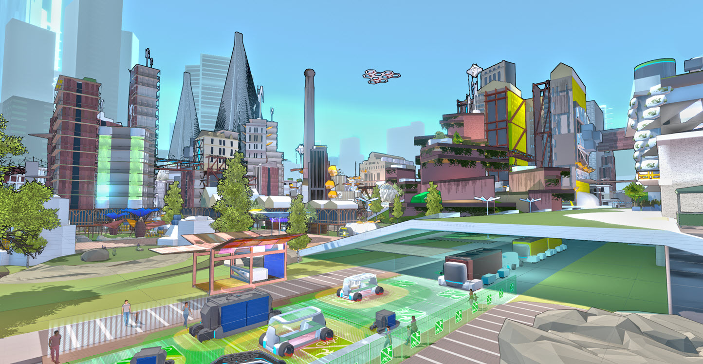 VR rendering of Mega City 2070