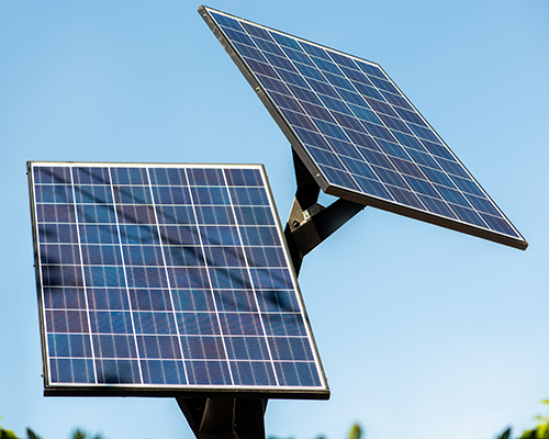 Small solar panels on a post