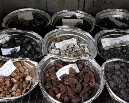 Different types of asphalt aggregates being tested