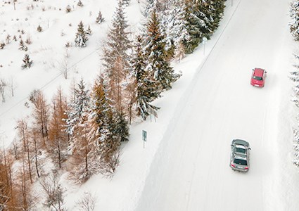 Snowy road aerial