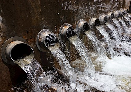 Purified wastewater outflow from pipes