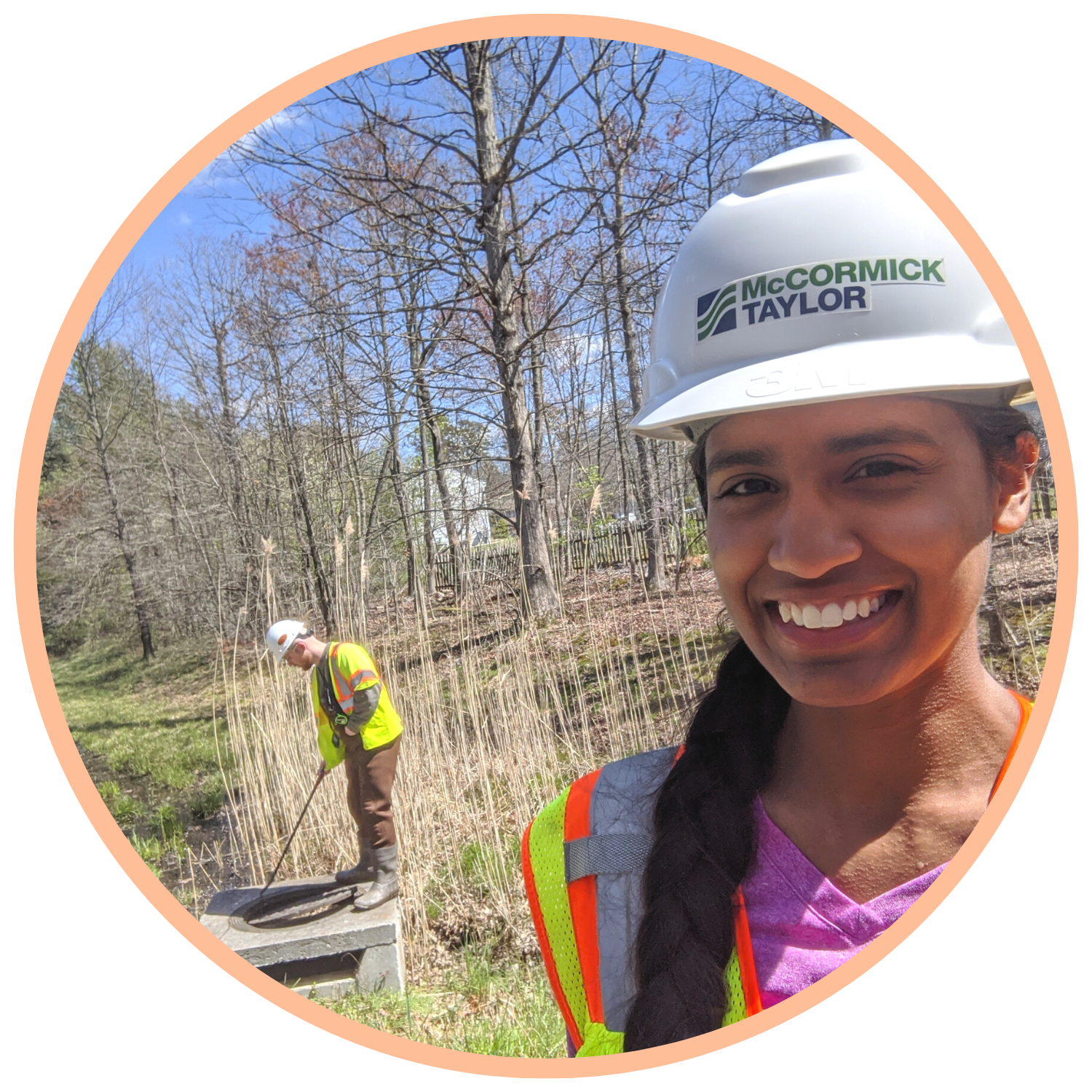 Sooklal inspecting a stormwater management pond in Maryland.