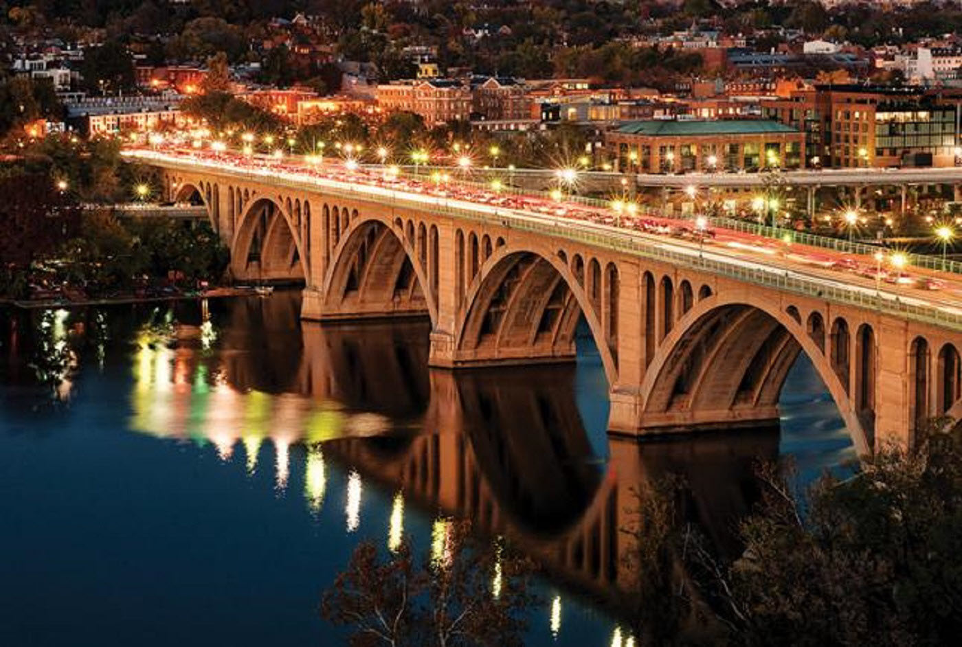 photo of Key Bridge at night