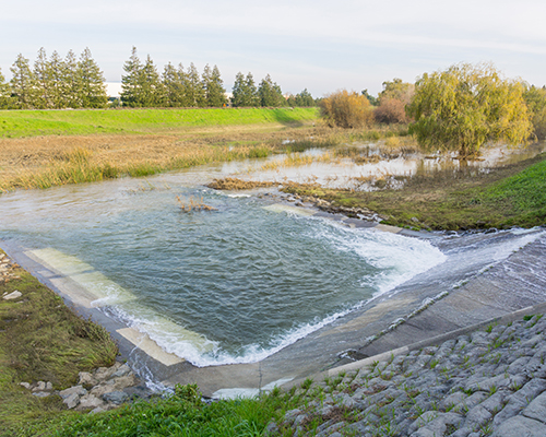 Water being released from a storm control station