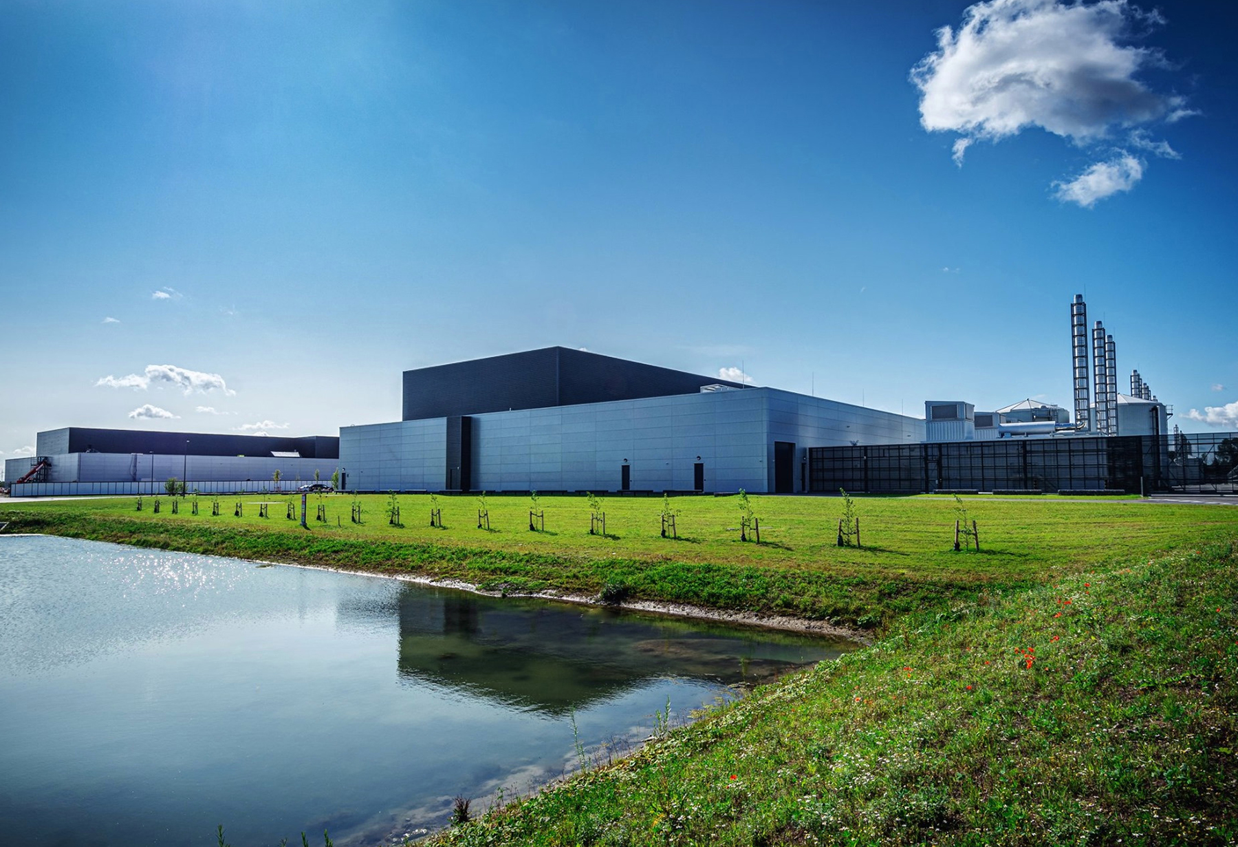 a data center with a body of water nearby