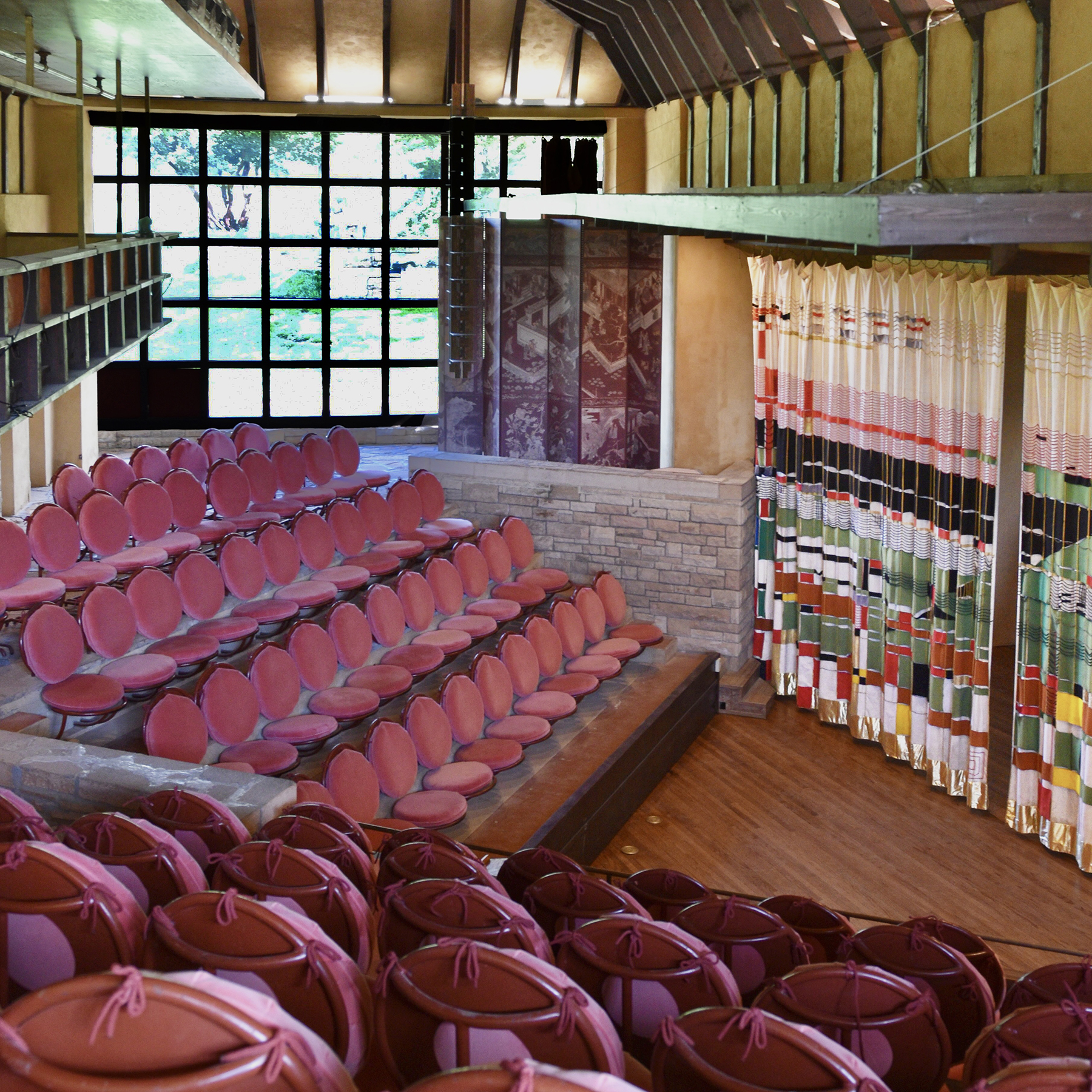 view from above showing stage and red seats