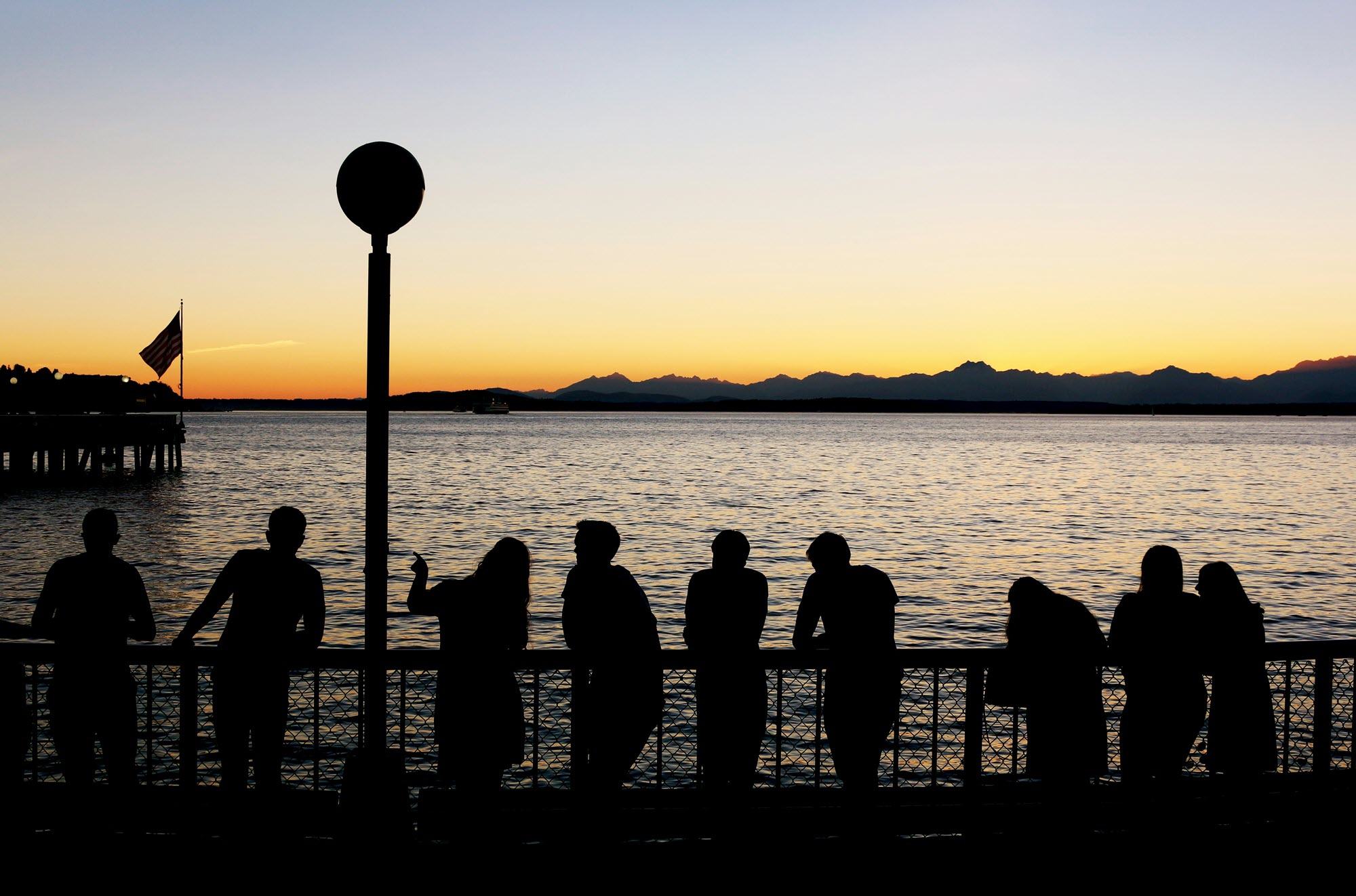 Photo of a group standing by the Seattle waterfront