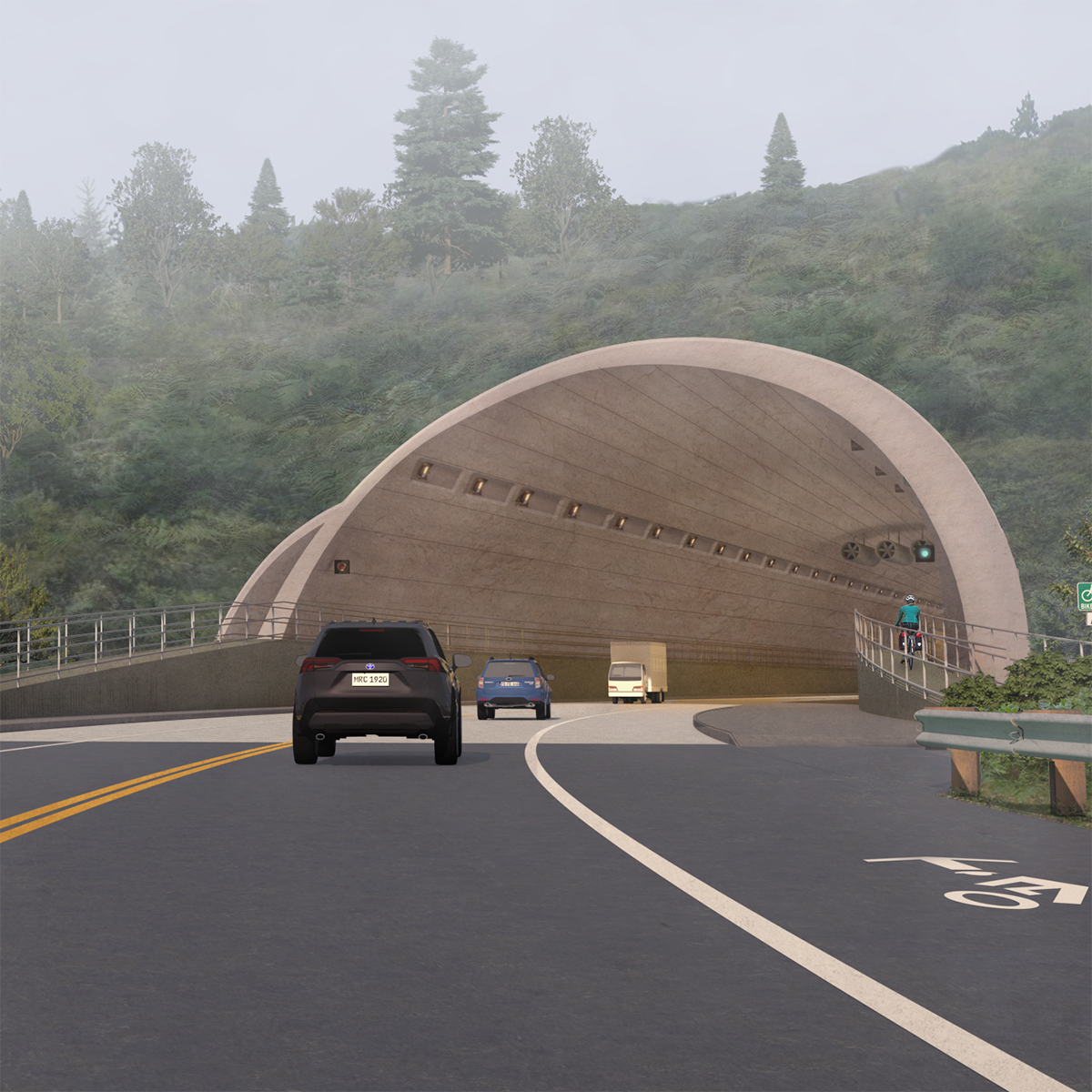 rendering shows cars entering a tunnel