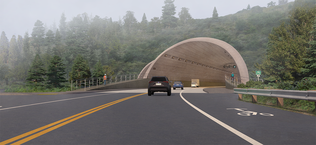 rendering shows cars entering a tunnel