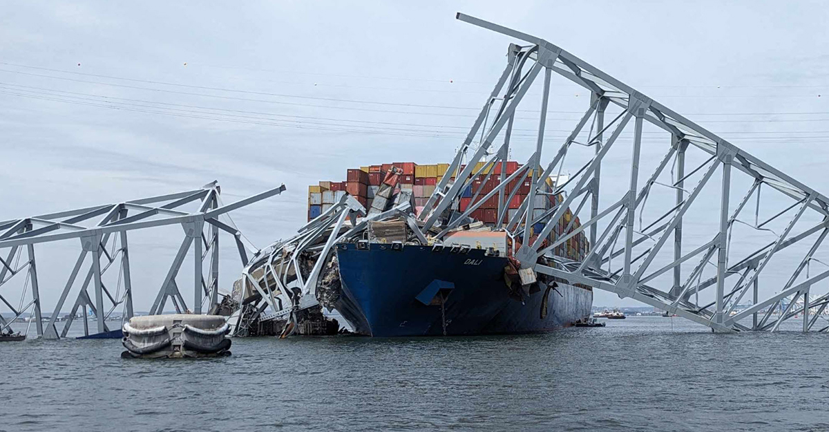 a bridge collapses over a ship a bridge collapses over a ship