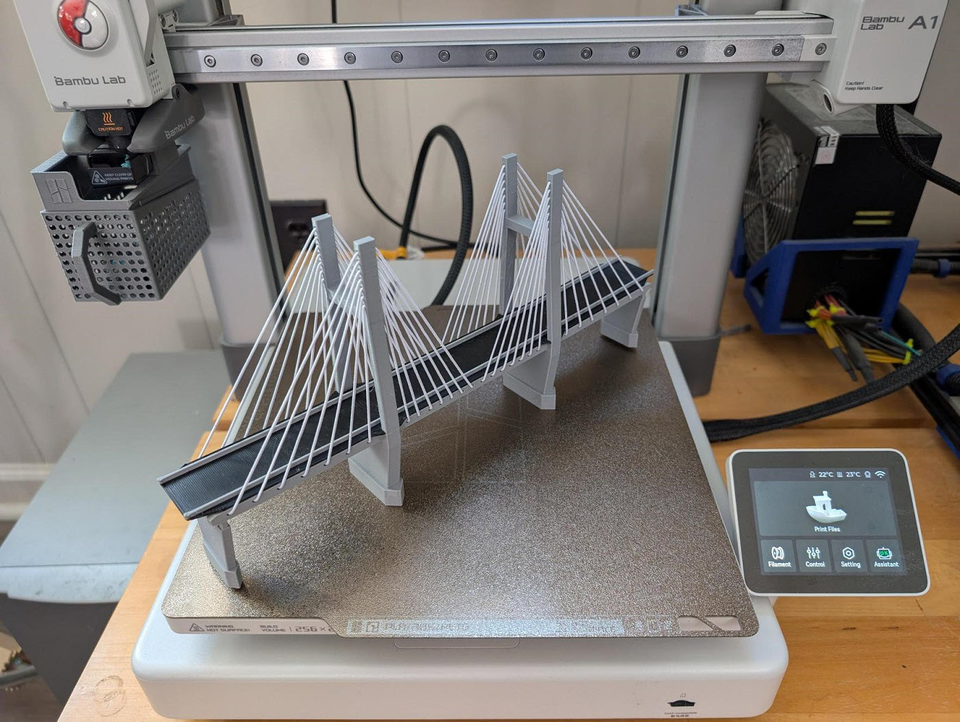 photo of bridge model with 3D printer