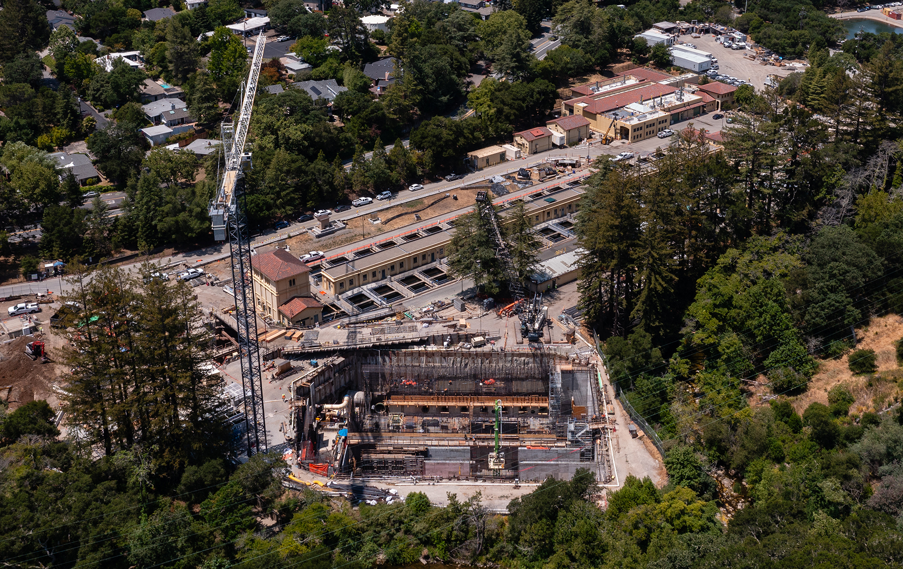 aerial view of under-construction water treatment plant