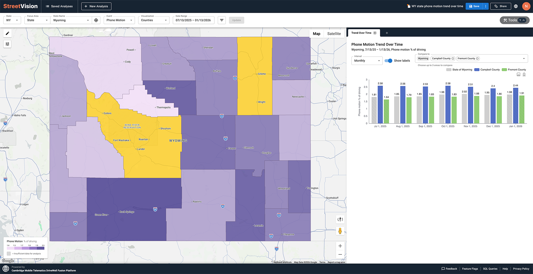screen capture shows phone motion trends in Wyoming