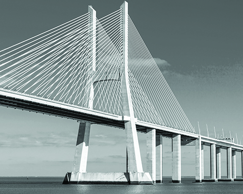Modern cable-stay bridge shown in black and white