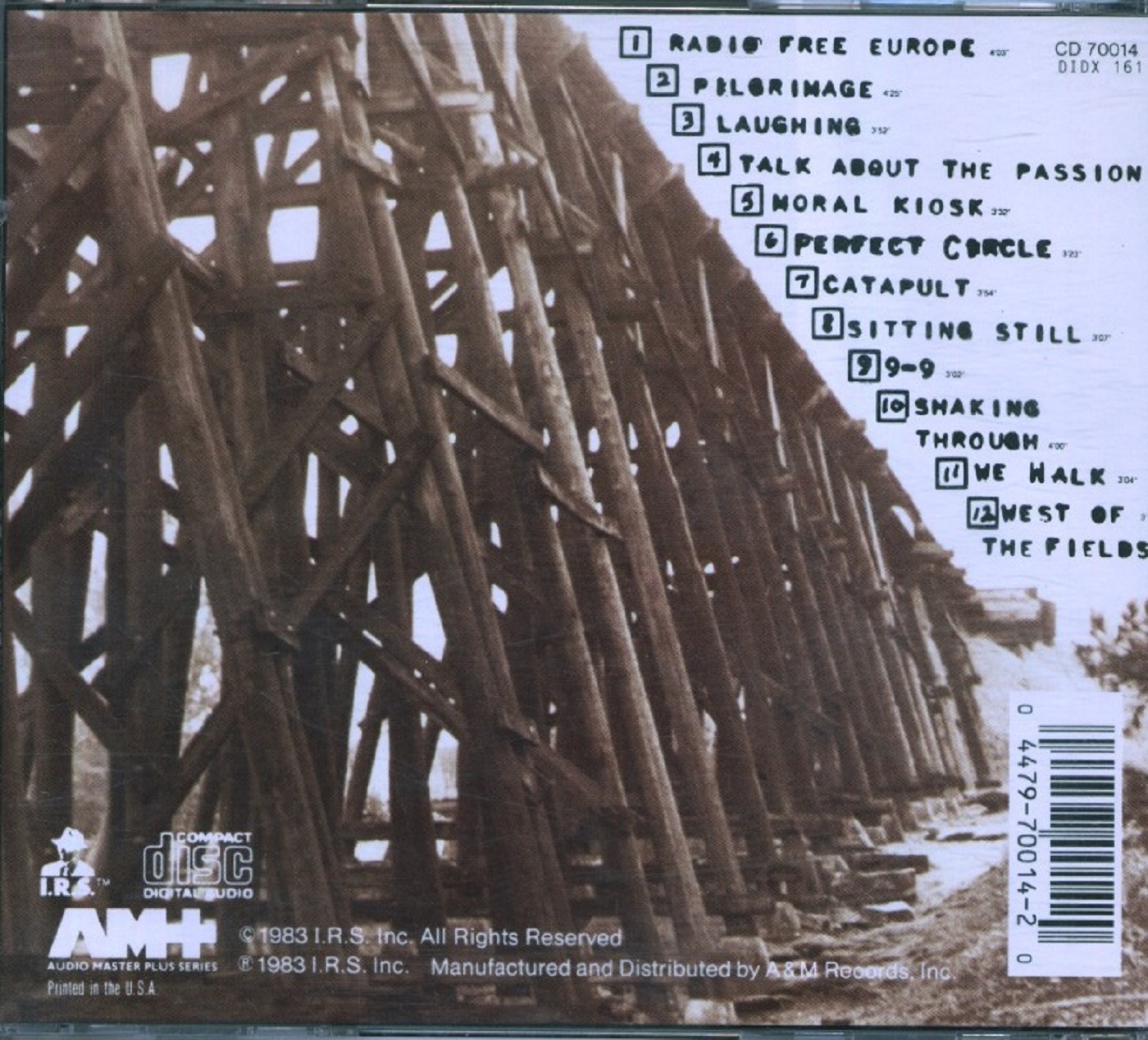 photo of R.E.M Murmur album back cover