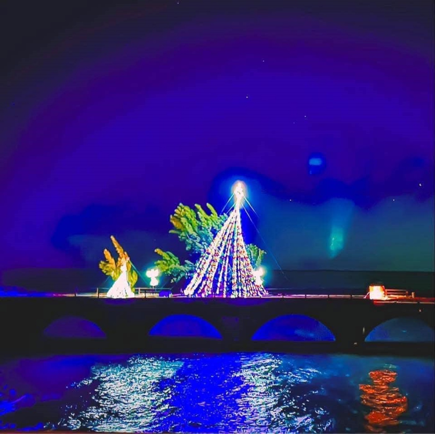 photo of Holiday decorations at night