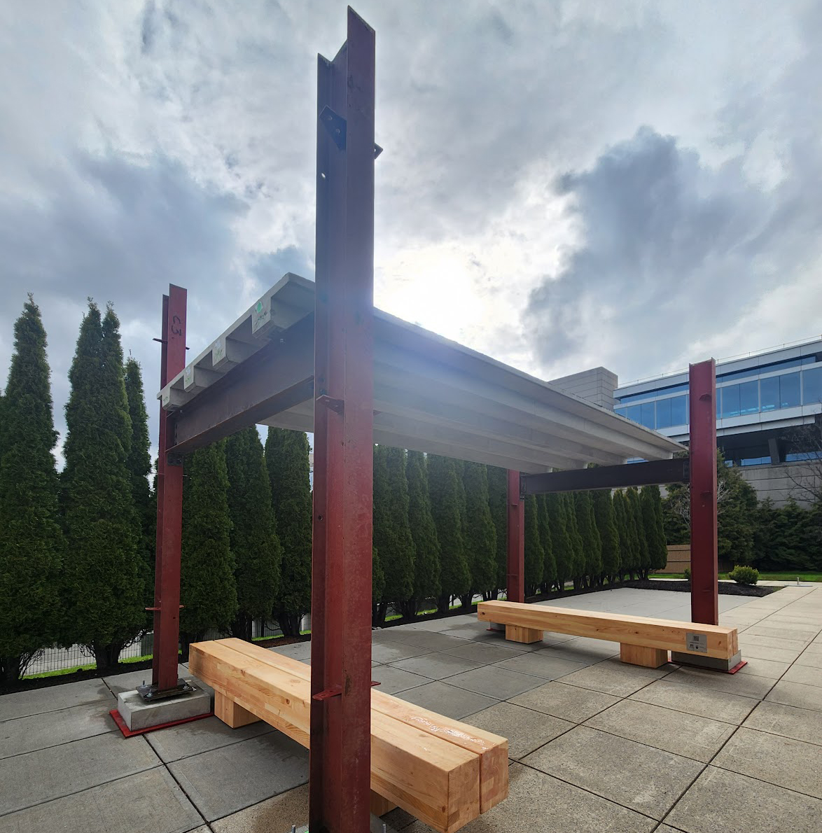 Hybrid steel and mass timber structural frame illustrating low‑carbon materials