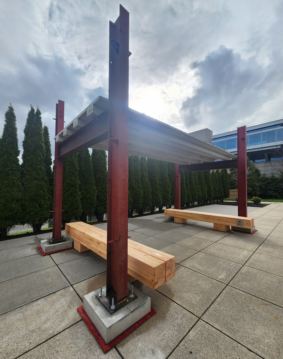 Hybrid steel and mass timber structural frame illustrating low‑carbon materials