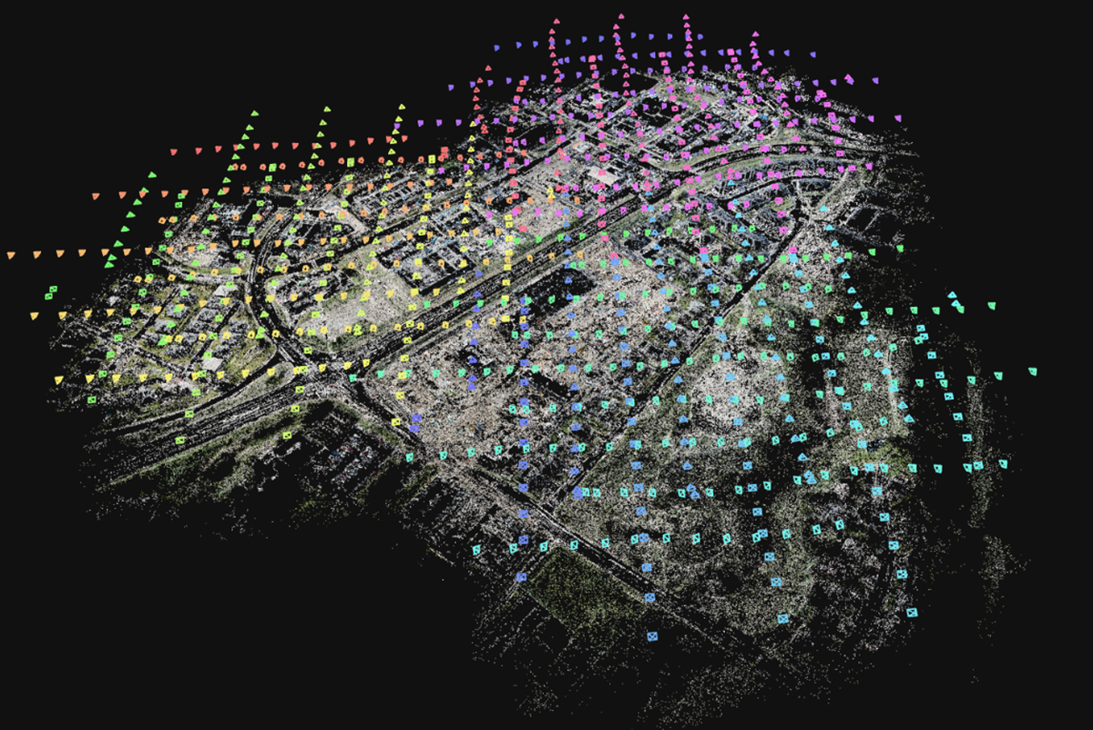 3D Gaussian splat model reconstructed from aerial imagery data
