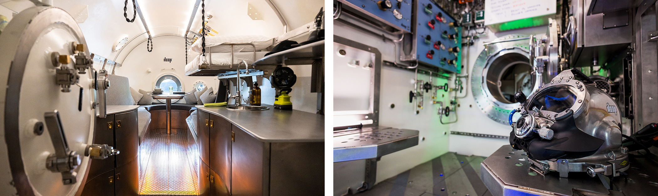 Underwater habitat living quarters and dive control workspace interior