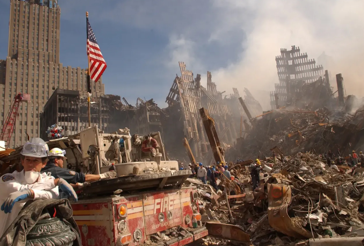 Recovery crews and engineers work at Ground Zero after attacks
