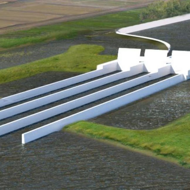 Concept rendering of sediment diversion structure extending into Louisiana wetlands