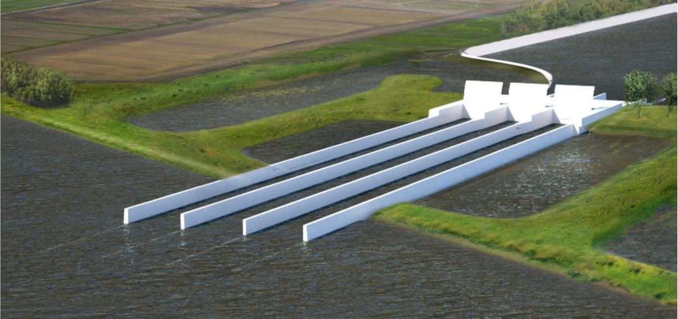 Concept rendering of Mid-Barataria sediment diversion structure in Louisiana wetlands