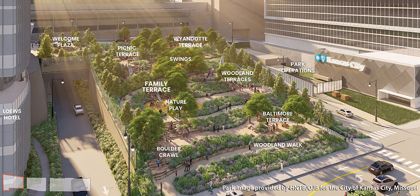 Rendering of inclusive playground above Interstate 670 in Kansas City