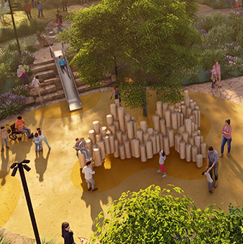 Accessible play spaces and pathways designed for visitors of all abilities