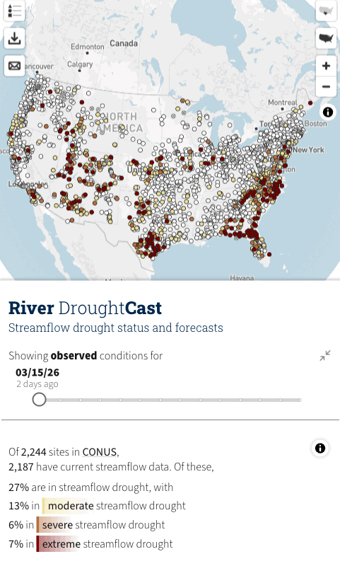 Map showing drought forecast monitoring sites across the contiguous U.S.