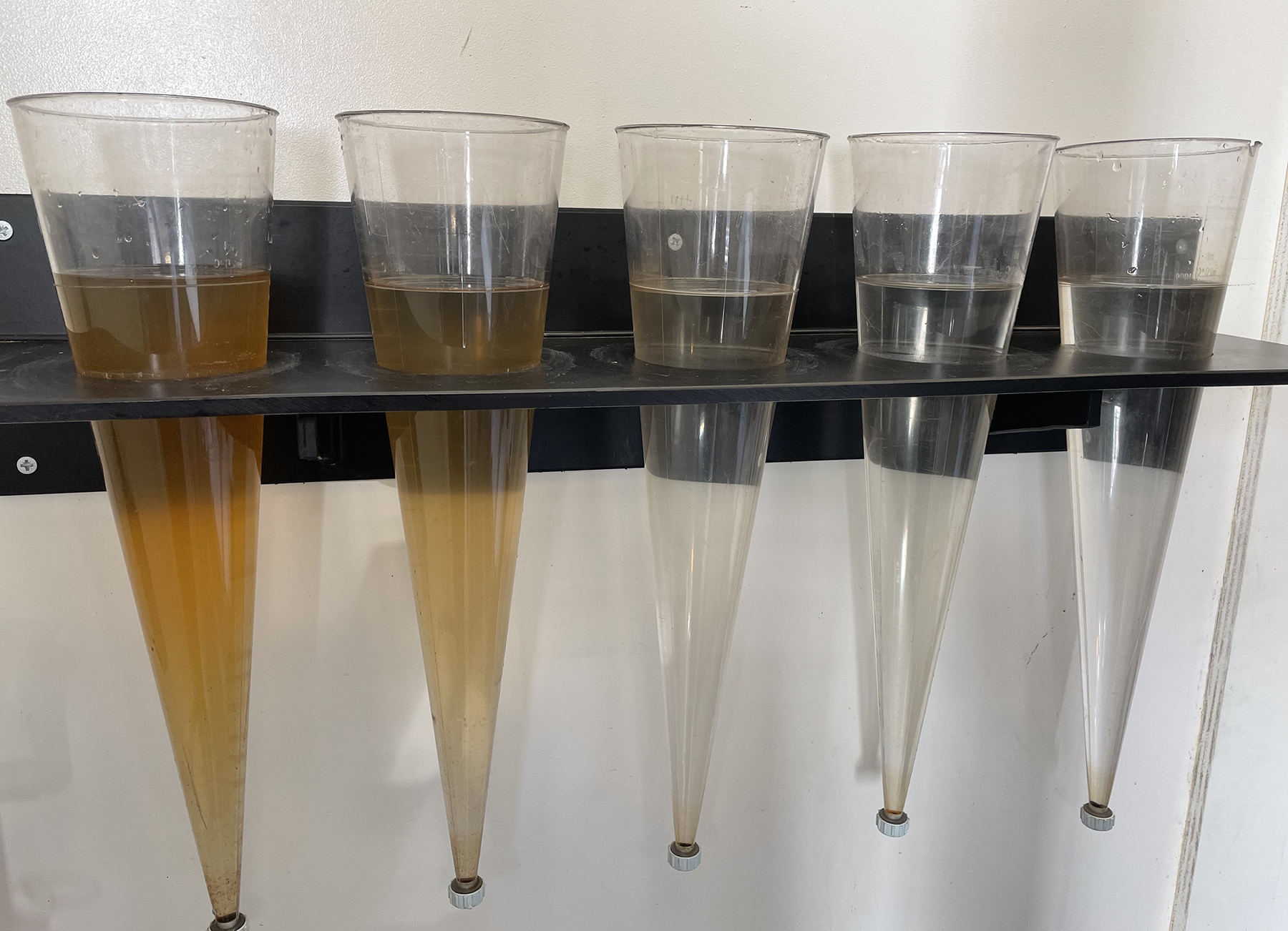 Water samples show improved clarity after treatment process