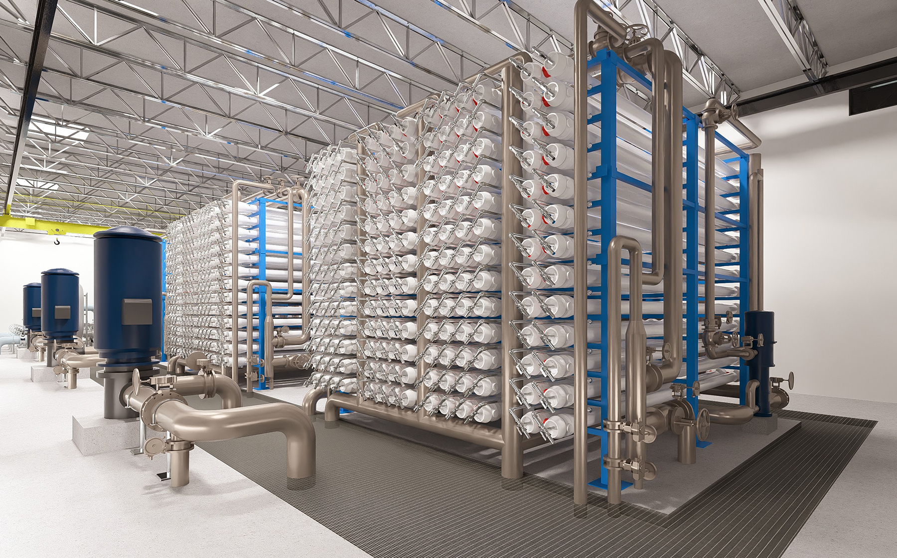 Industrial filtration equipment and piping inside treatment plant