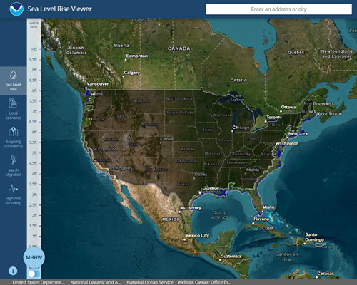 Screenshot of USGS Sea Level Rise tool